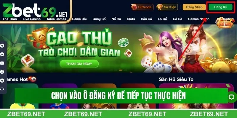 Chọn vào ô đăng ký để tiếp tục thực hiện