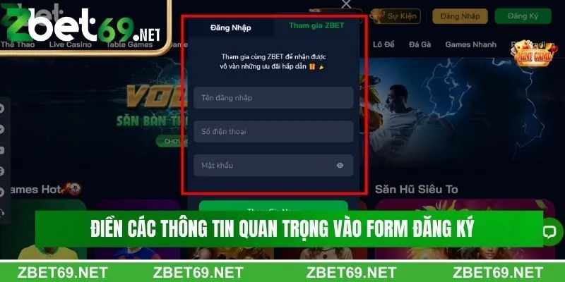 Điền các thông tin quan trọng vào form đăng ký